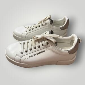 Dolce & Gabbana White Leather Sneakers Size 40.5 – Made in Italy